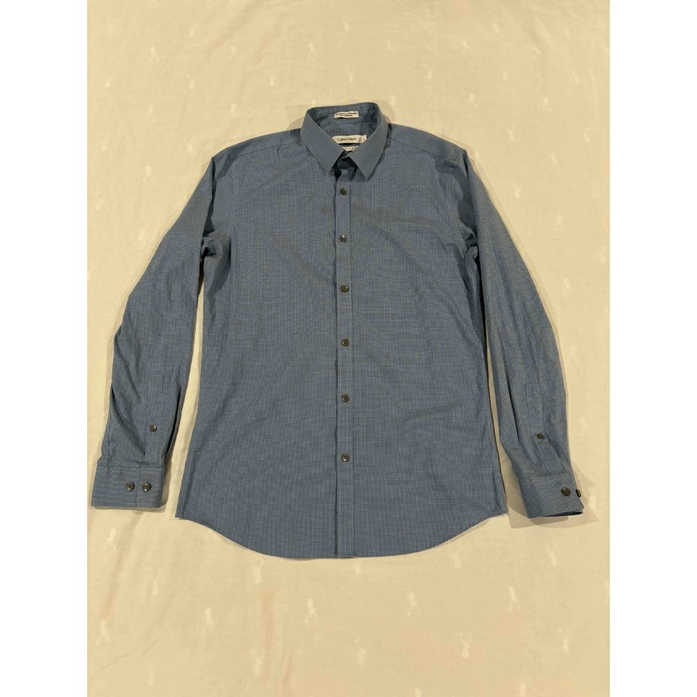 Calvin Klein Slim Fit Non Iron Button Down Shirt‎ Blue Gingham Men's Size S